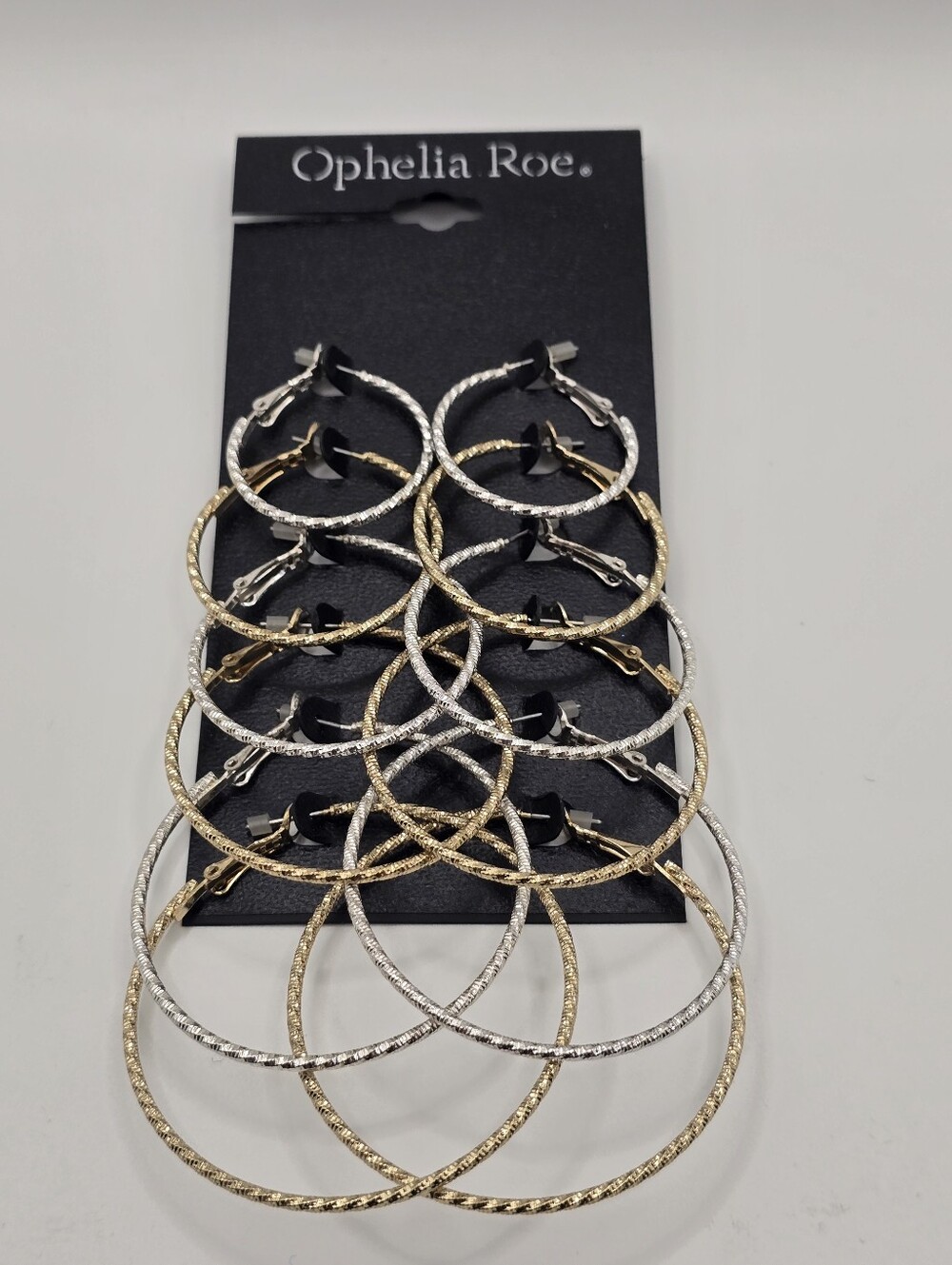 Ophelia Roe Gold and Silver Tone Textured Hoops Earrings 6 Pairs